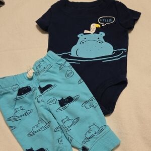 Carter's Blue Hippo Matching Set